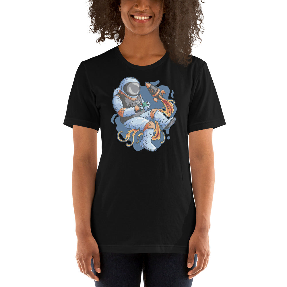 Astronaut Playing a Video Game in Space Unisex T-shirt