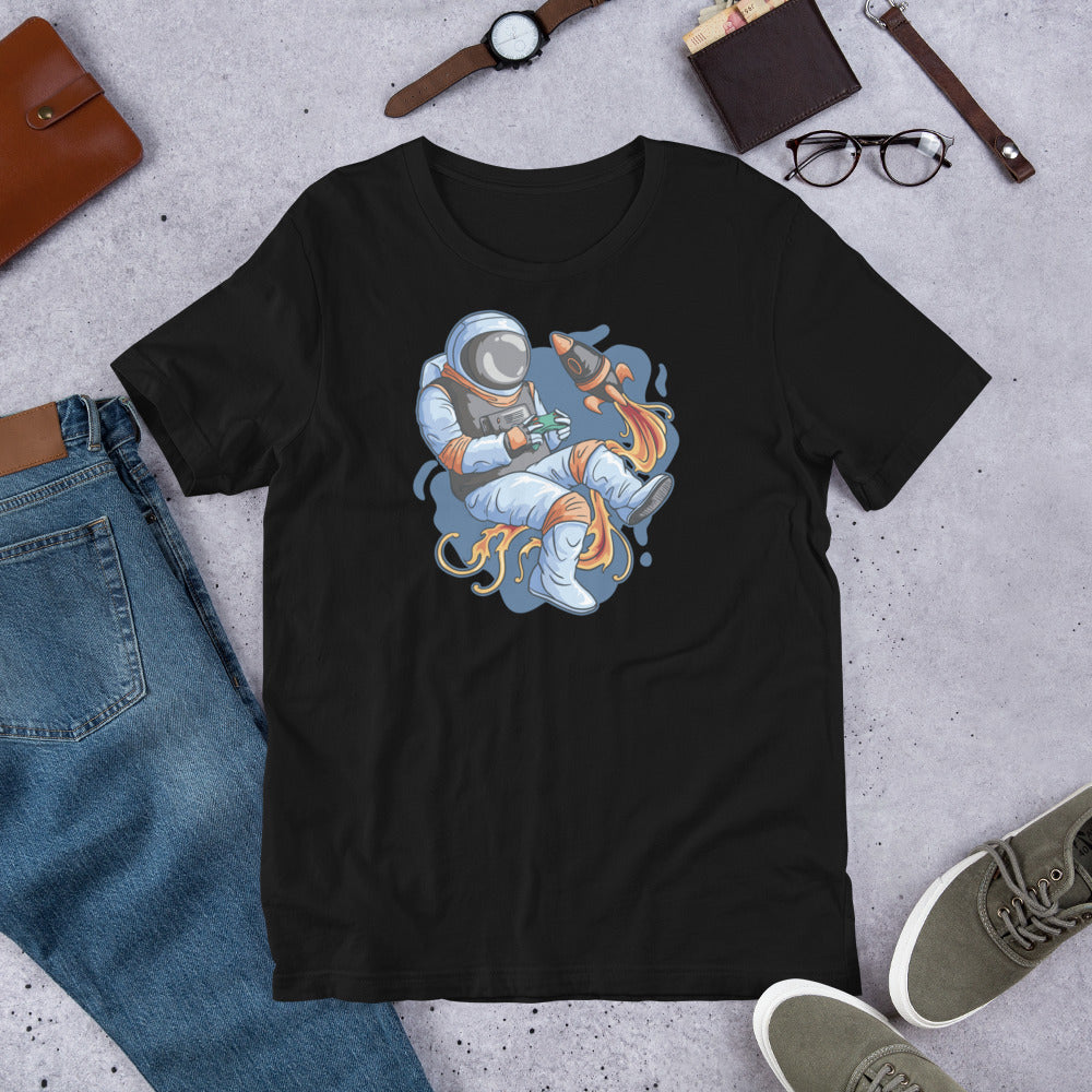 Astronaut Playing a Video Game in Space Unisex T-shirt