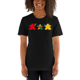 Meeples Playing with Toy Building Bricks Colorful - Unisex T-shirt