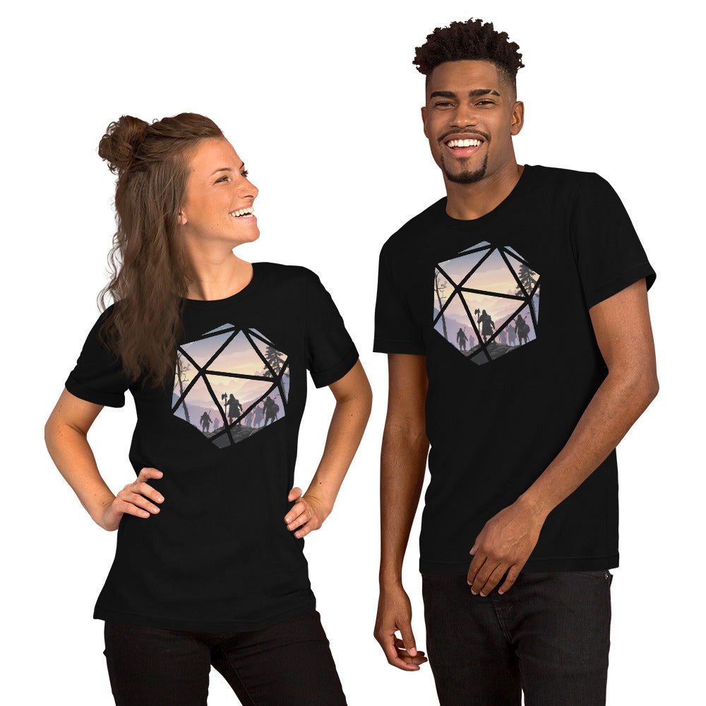 Fantasy RPG characters in a D20 Role Playing Game Dice - Unisex T-shirt