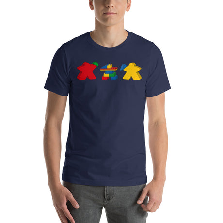 Meeples Playing with Toy Building Bricks Colorful - Unisex T-shirt