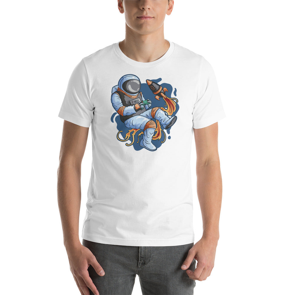 Astronaut Playing a Video Game in Space Unisex T-shirt