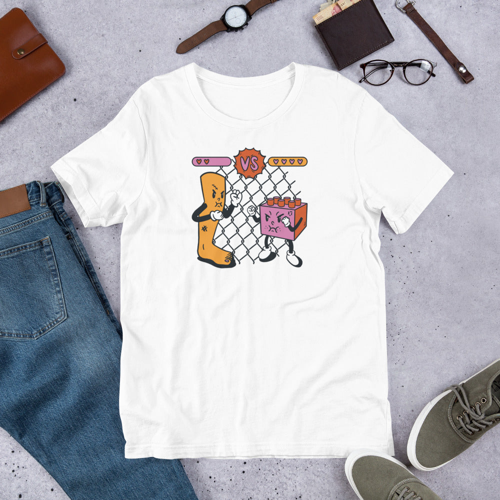 Leg vs Building Brick Fighting Funny Unisex T-shirt