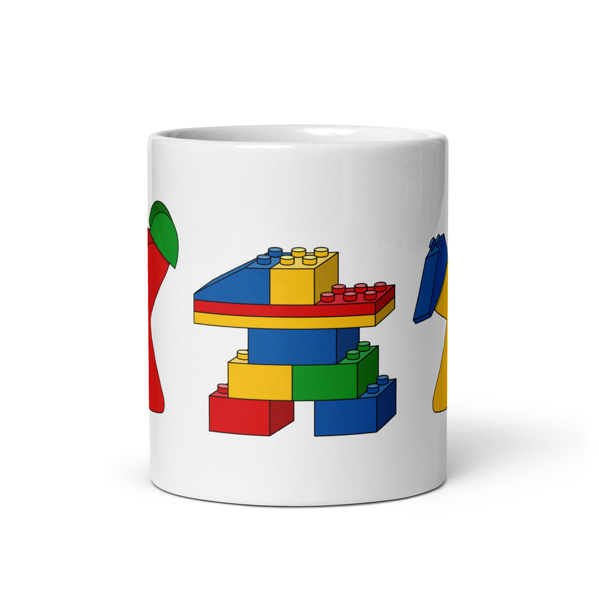 Meeples Playing with Toy Building Bricks Colorful Mug