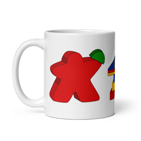 Meeples Playing with Toy Building Bricks Colorful Mug