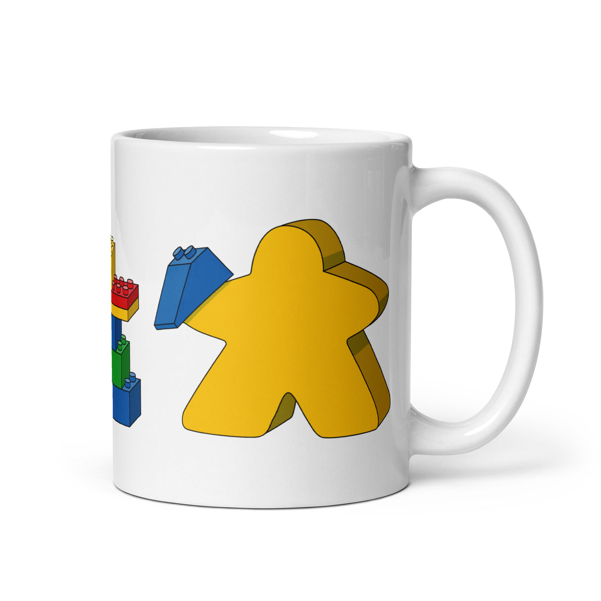 Meeples Playing with Toy Building Bricks Colorful Mug