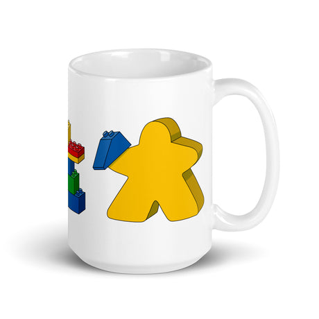 Meeples Playing with Toy Building Bricks Colorful Mug