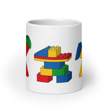 Meeples Playing with Toy Building Bricks Colorful Mug