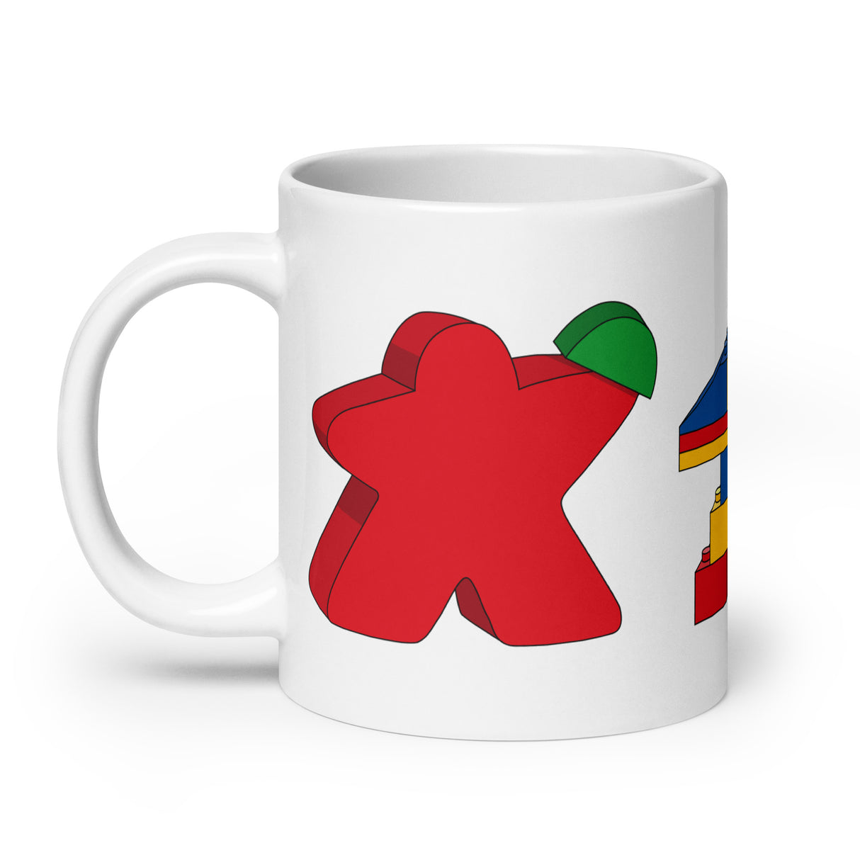 Meeples Playing with Toy Building Bricks Colorful Mug