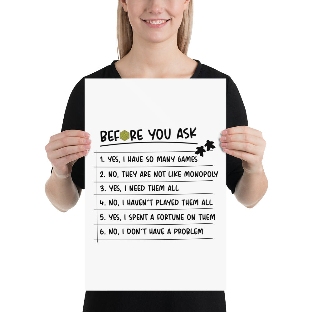 Before You Ask - Funny Board Game Poster