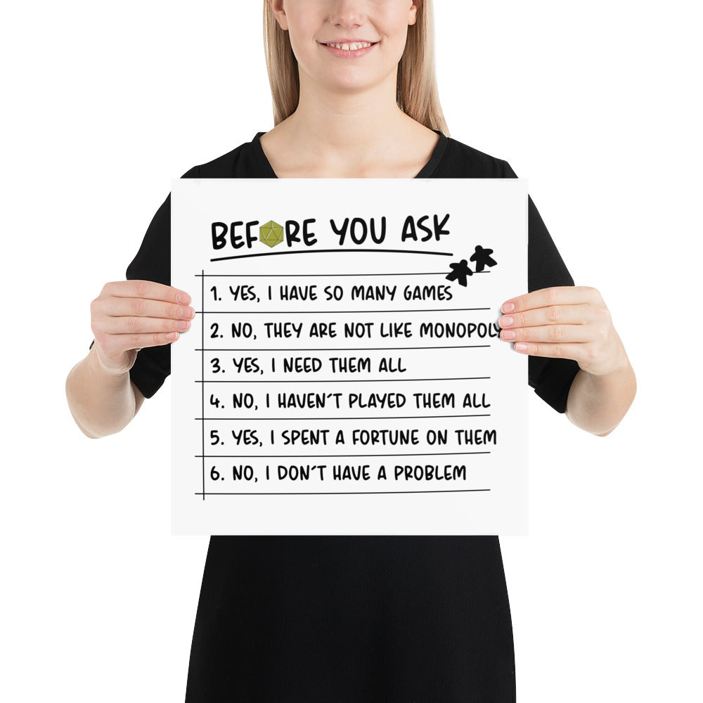 Before You Ask - Funny Board Game Poster