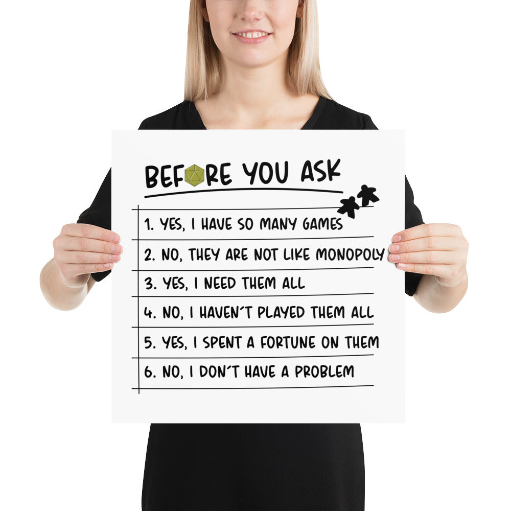 Before You Ask - Funny Board Game Poster