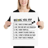 Before You Ask - Funny Board Game Poster