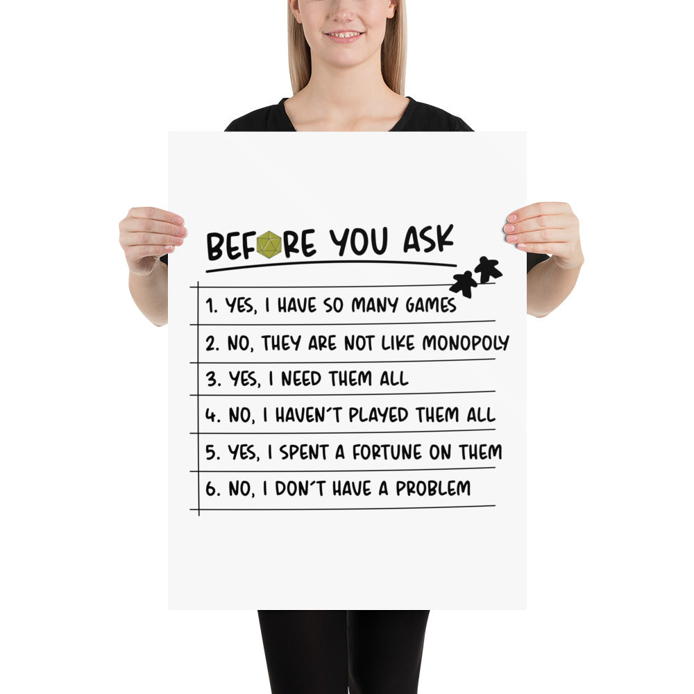 Before You Ask - Funny Board Game Poster