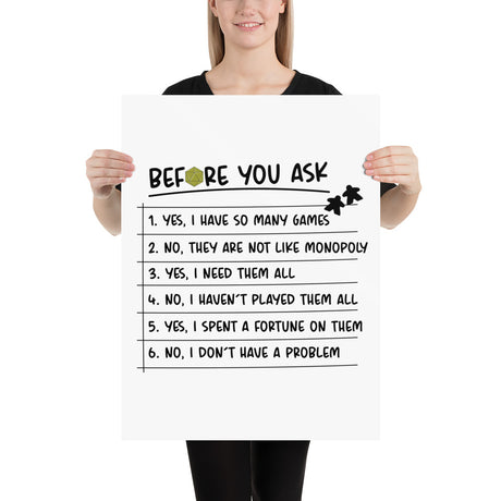 Before You Ask - Funny Board Game Poster