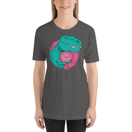 T-Rex Dinosaur Holding D20 D&D / DND Role Playing Game Dice Unisex T-Shirt