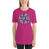 Floral Skulls Pattern in a D20 D&D Dice Unisex T-Shirt