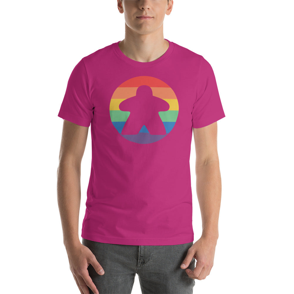 Meeple in a Rainbow Circle Unisex Board Game T-Shirt