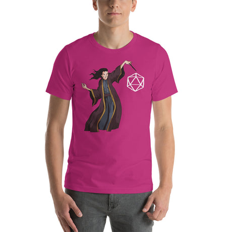 Wizard with a Wand Shaping a D20 D&D Dice in the Air Unisex T-Shirt