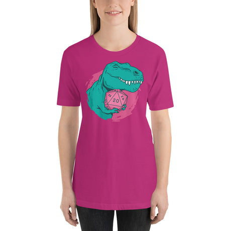 T-Rex Dinosaur Holding D20 D&D / DND Role Playing Game Dice Unisex T-Shirt