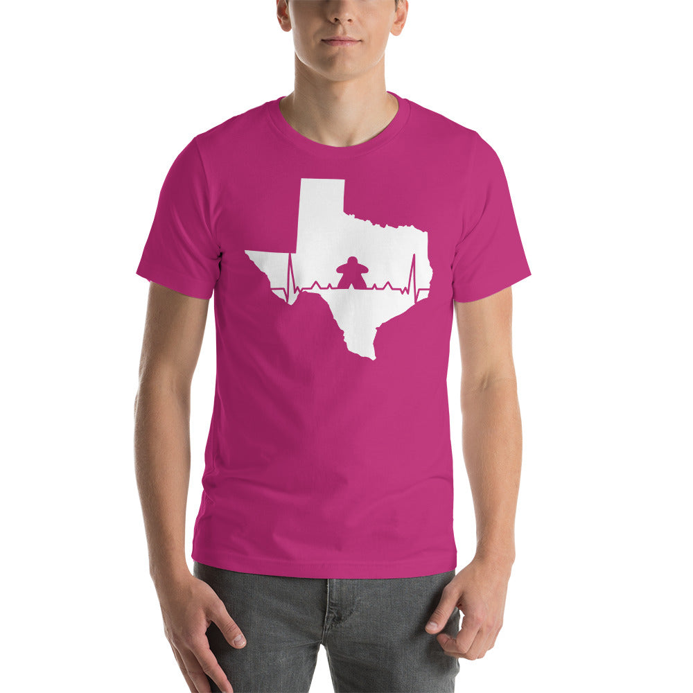 Board Game Meeple Heart Line in Texas Map Silhouette Unisex T-Shirt