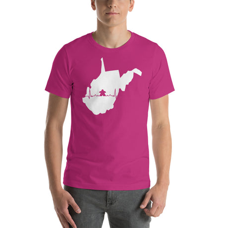 Board Game Meeple Heart Line in West Virginia Map Silhouette Unisex T-Shirt