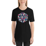 Floral Skulls Pattern in a D20 D&D Dice Unisex T-Shirt