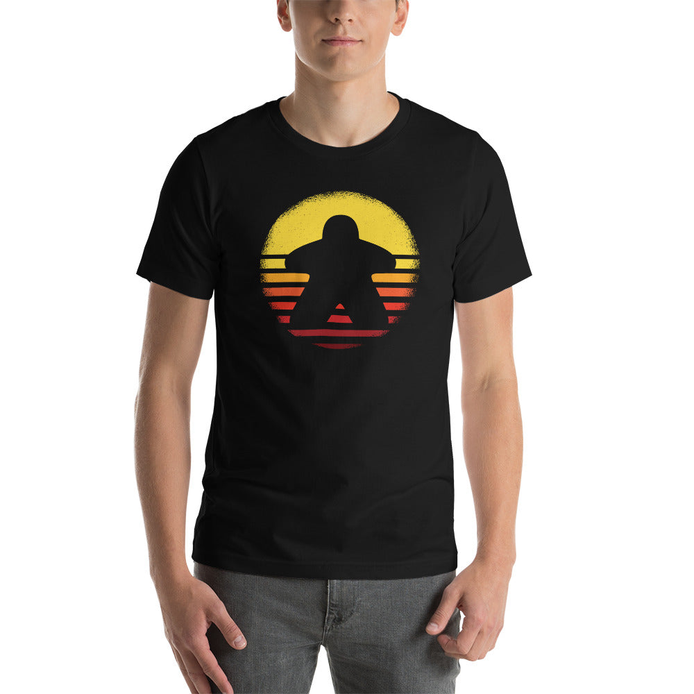 Board Game Meeple in Striped Sunset Unisex T-Shirt