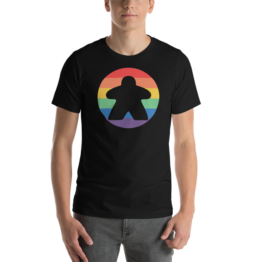 Meeple in a Rainbow Circle Unisex Board Game T-Shirt