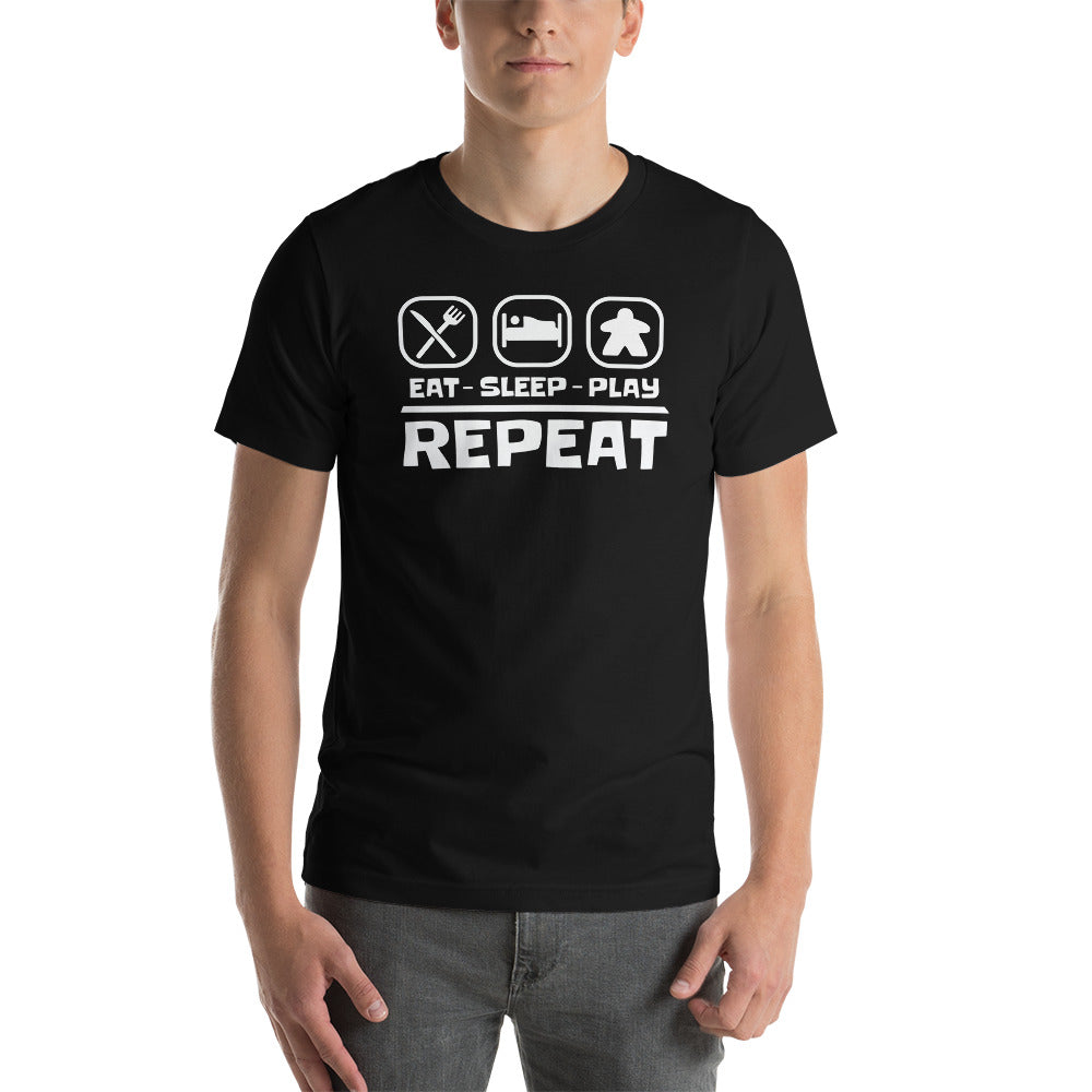 Eat Sleep Play Repeat Board Game Meeple Unisex T-Shirt