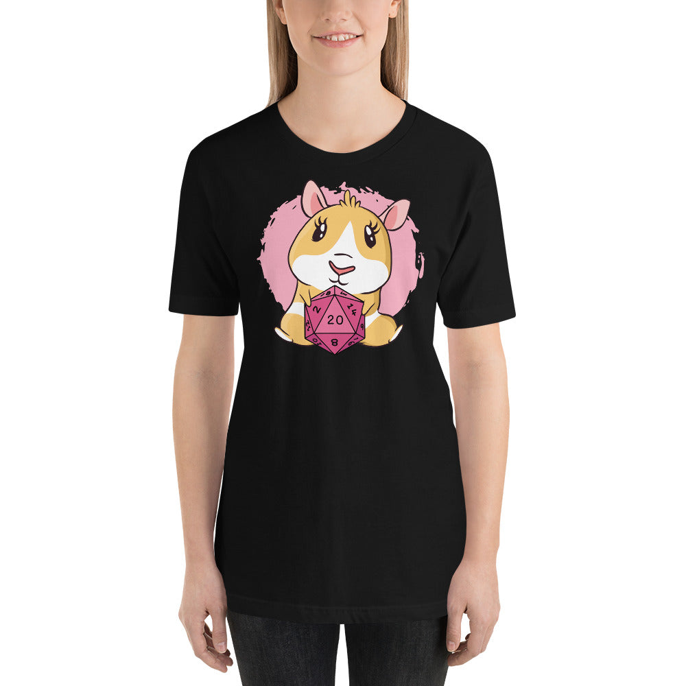 Cute Guinea Pig Holding a D20 D&D Dice Unisex T-Shirt