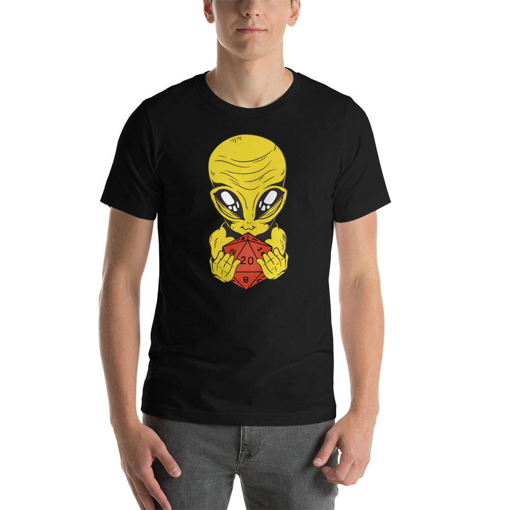 Yellow Alien Holding a D20 D&D / DND Role Playing Dice Unisex T-Shirt