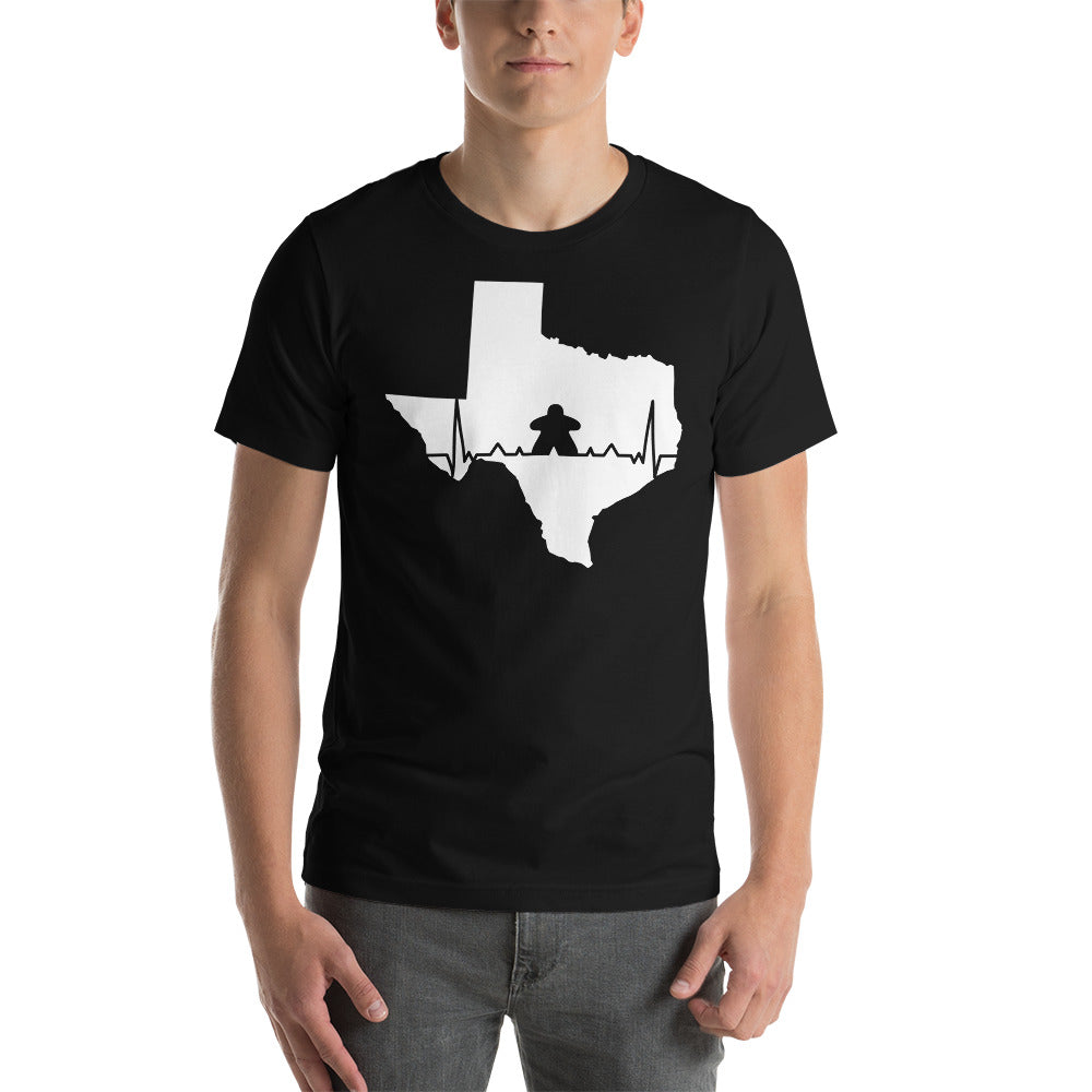 Board Game Meeple Heart Line in Texas Map Silhouette Unisex T-Shirt