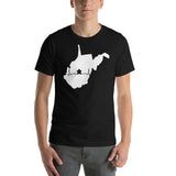 Board Game Meeple Heart Line in West Virginia Map Silhouette Unisex T-Shirt