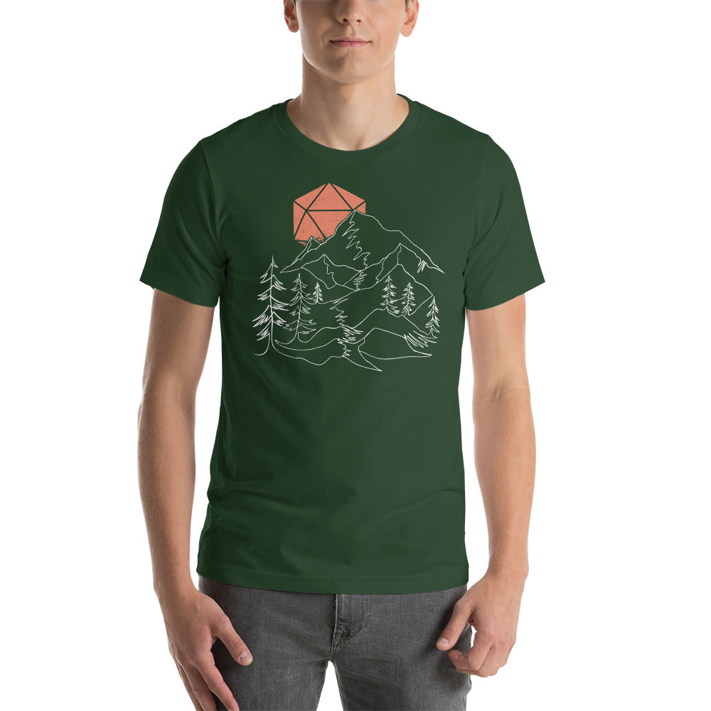 Sunset in D20 D&D Dice With Continuous Line Landscape Unisex T-Shirt