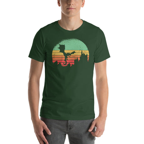 Dragon and Castle in a Retro Sunset Unisex T-Shirt