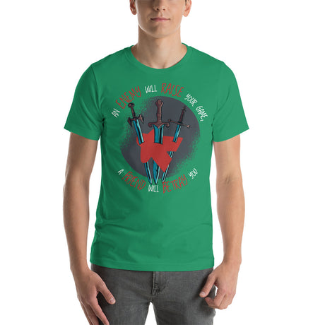 Board Game Meeple Stabbed With 3 Swords, Enemy Raise Friend Betray Unisex T-Shirt