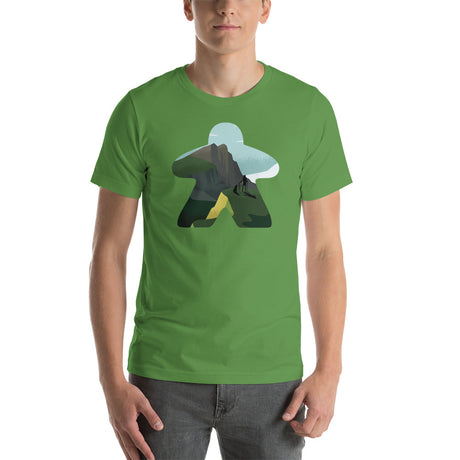 Board Game Meeple with Mountain View Inside with a Hiker and a Dog Unisex T-Shirt