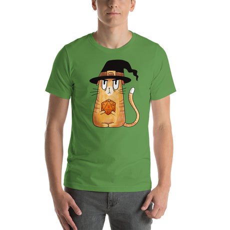 Grumpy Cat with Hat Holding a D20 D&D Dice Unisex T-Shirt