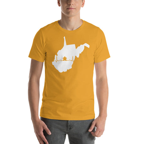 Board Game Meeple Heart Line in West Virginia Map Silhouette Unisex T-Shirt