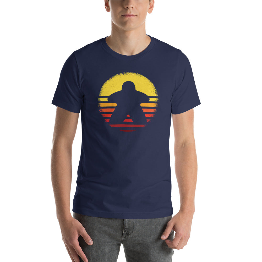 Board Game Meeple in Striped Sunset Unisex T-Shirt