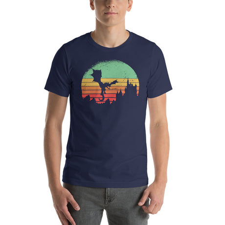 Dragon and Castle in a Retro Sunset Unisex T-Shirt