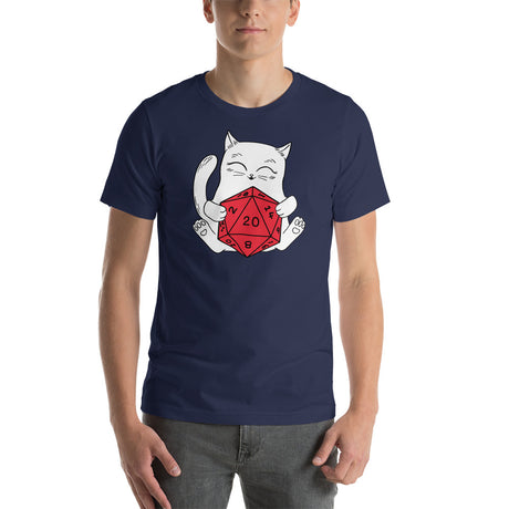 Cute White Cat Holding a D20 D&D Dice Unisex T-Shirt