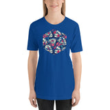 Floral Skulls Pattern in a D20 D&D Dice Unisex T-Shirt