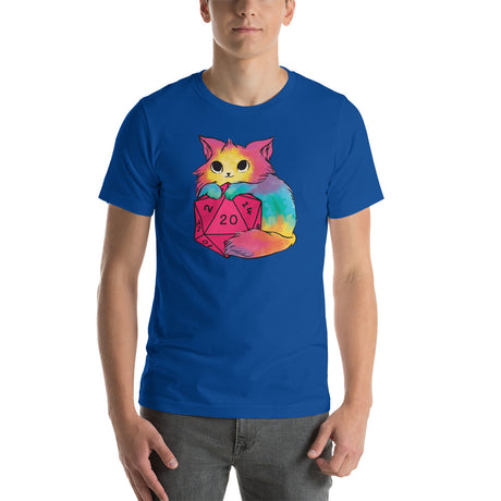 Cute Rainbow Cat Holding a D20 D&D Dice Unisex T-Shirt