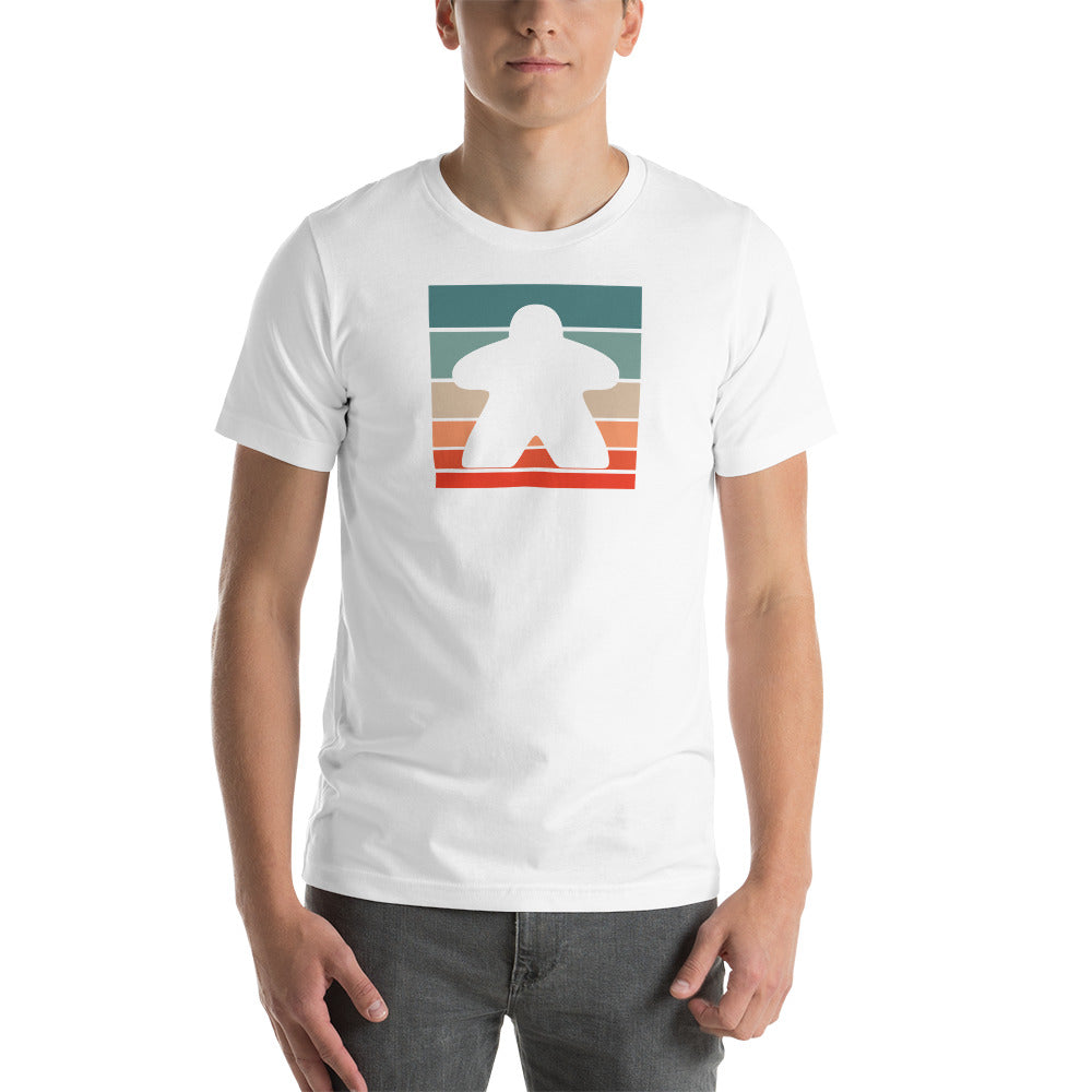 Board Game Meeple in a Retro Square Stripes Unisex T-Shirt