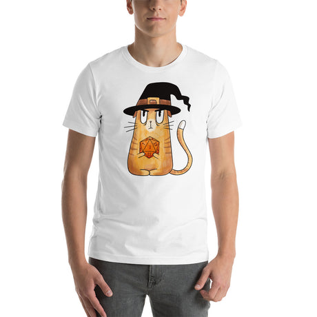 Grumpy Cat with Hat Holding a D20 D&D Dice Unisex T-Shirt