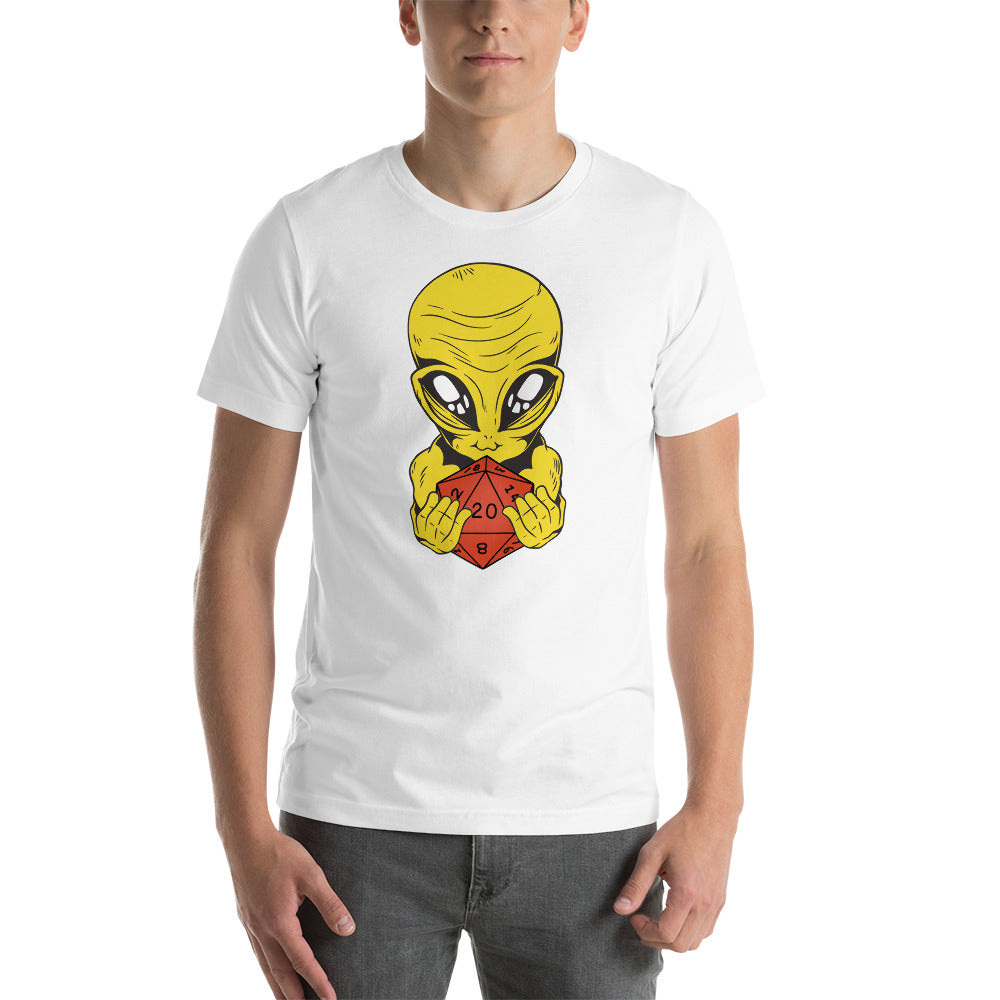 Yellow Alien Holding a D20 D&D / DND Role Playing Dice Unisex T-Shirt