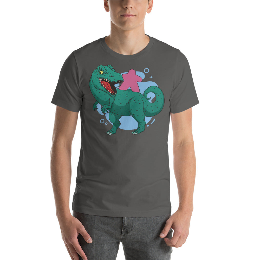 Pink Board Game Meeple on a Dinosaur Unisex T-Shirt