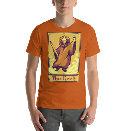 Tarot Card with Pixel Art - The Geek with D20 D&D Role Playing Game Dice Head Unisex T-Shirt